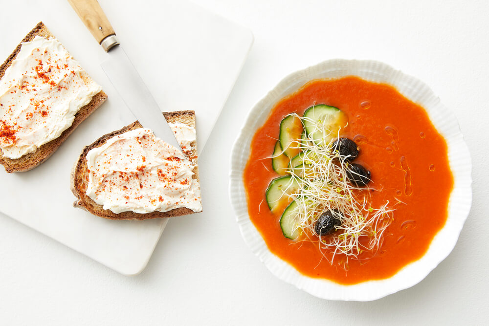 Image Gazpacho with Cream Cheese Toast