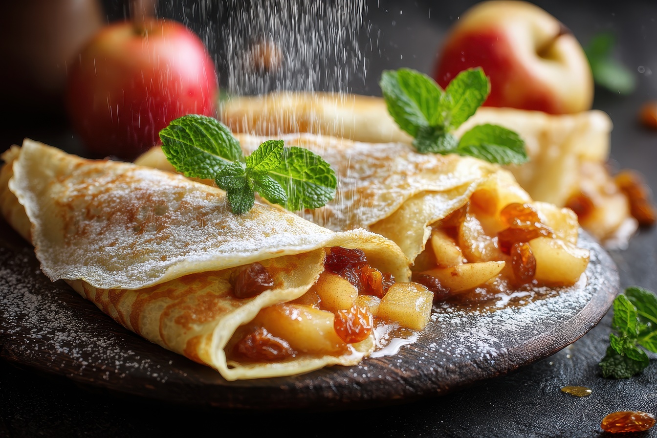 Image Crêpes au caramel, pommes et raisins secs